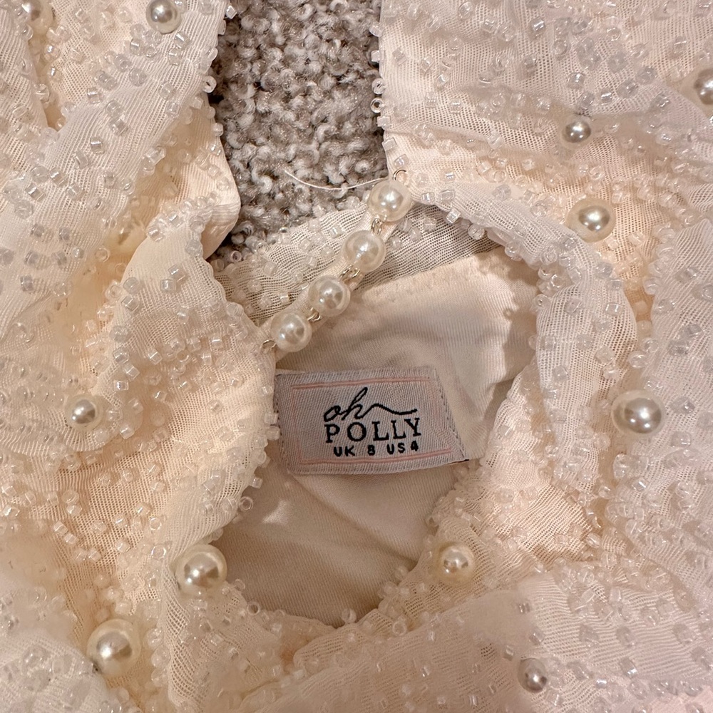 Elegant Cream Halter Dress with Beaded Details - Picture 3 of 3